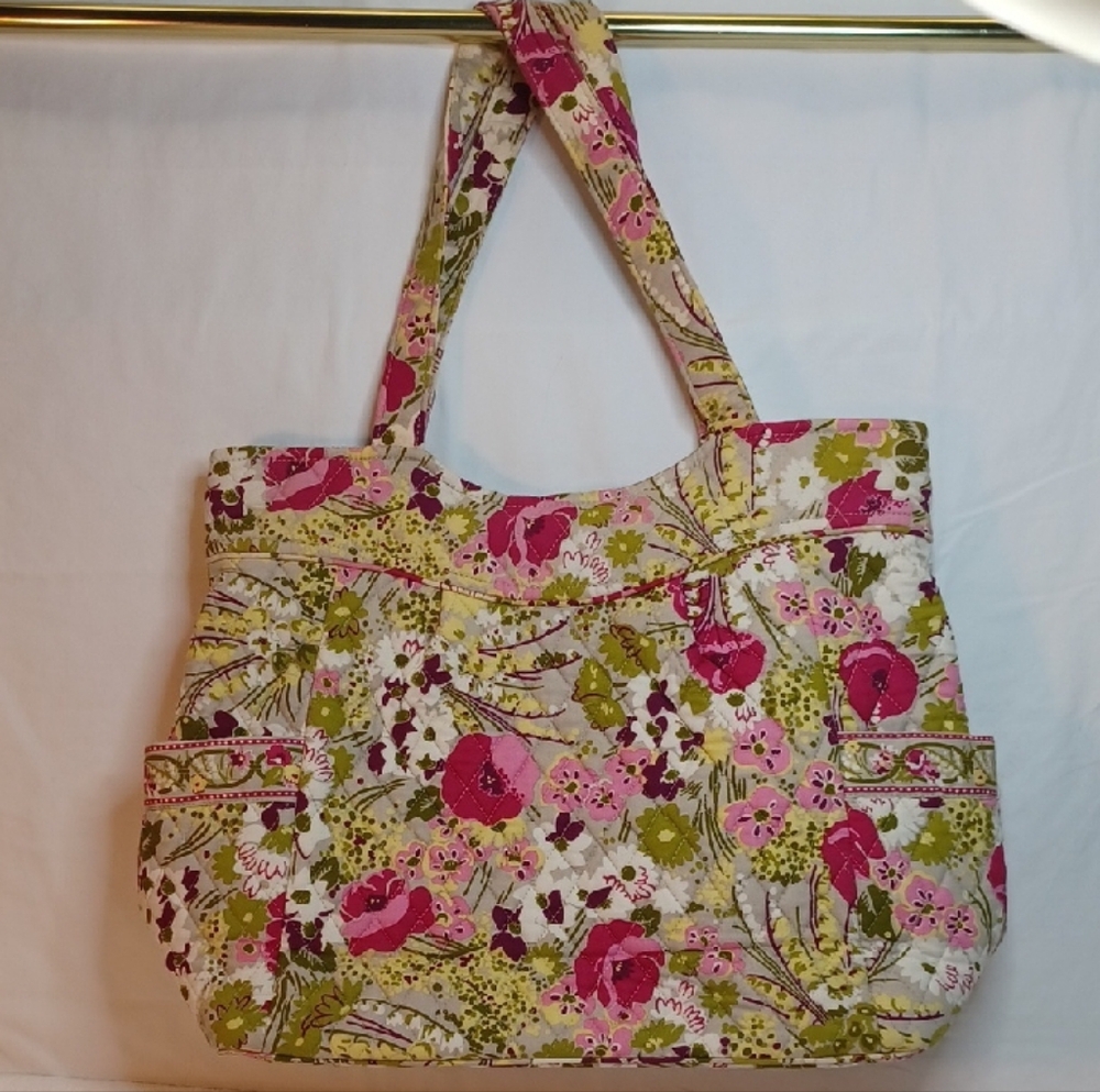Beautiful Vera Bradley Tote in retired " Make Me Blush " Pattern.